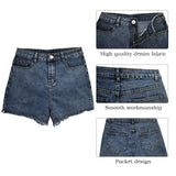 Denim Shorts High Waist Jeans Shorts Fringe Frayed Ripped With Pockets