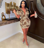 Sexy Large Collared Camouflage Tight Dress