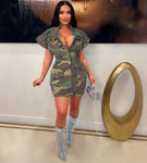 Sexy Large Collared Camouflage Tight Dress