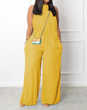 Casual Jumpsuits Fashion Flat Pocket  Asymmetrical Neck Sleeveless Wide Leg  Jumpsuit