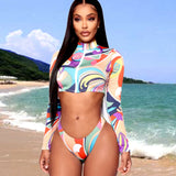 High Waist Bikini Set Push Up Swimsuit Bathing Suit Long Sleeve Swimwear Beachwear