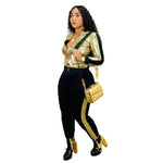 Sequins Patchwork Fashion Two Piece Set Zipper Long Sleeve Jacket Top Pockets Casual Pants Female Tracksuit