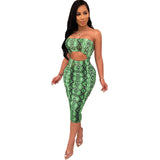 Snake Print Strapless Bodycon Dress Casual Backless Hollow Out Night Party Dress