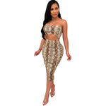 Snake Print Strapless Bodycon Dress Casual Backless Hollow Out Night Party Dress