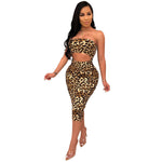 Snake Print Strapless Bodycon Dress Casual Backless Hollow Out Night Party Dress