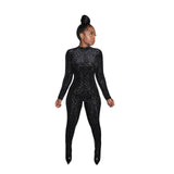 Black Leopard Print Long Sleeve O Neck Bodycon Jumpsuit Women Sexy Night Party Club Rompers Streetwear Outfit Overalls