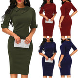 Elegant Womens BOHO Office Turn down Collar Formal Dress Ladies Business Work