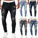 Mens ripped jeans pants slim fit skinny denim distressed skinny jeans