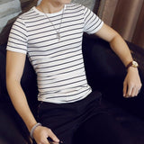 Stripe T-shirt Men Fashion O-neck Short Sleeve Men Clothing Slim Fit Top Tees