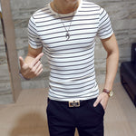 Stripe T-shirt Men Fashion O-neck Short Sleeve Men Clothing Slim Fit Top Tees