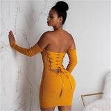 Lace Up Backless Hollow Out Woman Mini Dress Off Shoulder Sexy Bodycon Party Dress Clubwear Outfit Knit Ribbed