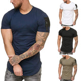 T Shirt Men O Neck Zipper Sleeves Pocket Male T-Shirt Street Wear Fitness Top Tees.