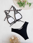 Stitching Swimsuit Lace Up Swimwear Leopard Print Mesh Bikini