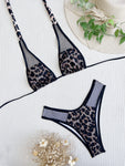 Stitching Swimsuit Lace Up Swimwear Leopard Print Mesh Bikini