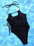 One-Piece Bikini Solid Color  Cutout out Strap One Piece Swimsuit Crisscross