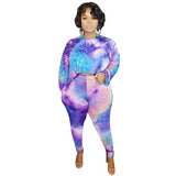 XL-4XL Autumn winter Women set long sleeve tie-dye tshirt Top pencil pants suit two piece set fashion tracksuit 5056