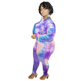 XL-4XL Autumn winter Women set long sleeve tie-dye tshirt Top pencil pants suit two piece set fashion tracksuit 5056