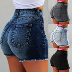 Denim Shorts High Waist Jeans Shorts Fringe Frayed Ripped With Pockets