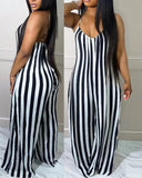 Women's Summer Jumpsuits Elegant Fashion Oversized Striped Pattern Spaghetti Strap Casual Wide Leg.