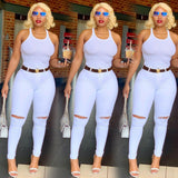 White High Waist Ripped Jeans Slim Stretch Denim Pencil Pants S-3XL