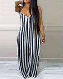 Women's Summer Jumpsuits Elegant Fashion Oversized Striped Pattern Spaghetti Strap Casual Wide Leg.