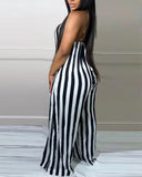 Women's Summer Jumpsuits Elegant Fashion Oversized Striped Pattern Spaghetti Strap Casual Wide Leg.