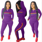 2  Piece Set Woman Stripe Tracksuits Sweatshirt Long Pants  Overalls Outfit