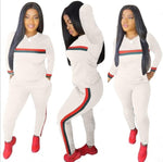 2  Piece Set Woman Stripe Tracksuits Sweatshirt Long Pants  Overalls Outfit