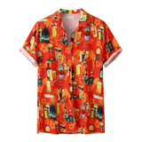 Stylish Men Beer Festival Printed Hot Style hawaiian Shirt With Short Sleeves M-3XL