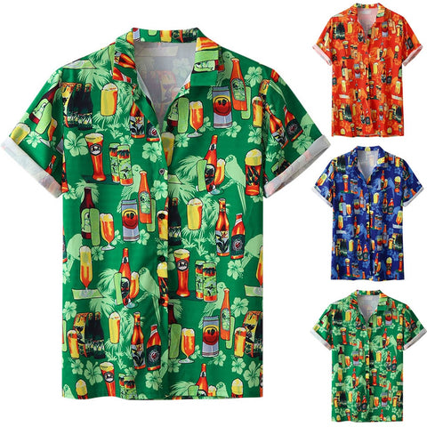 Stylish Men Beer Festival Printed Hot Style hawaiian Shirt With Short Sleeves M-3XL