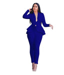 Blazer Two Piece Set Casual Full Sleeve V Neck Ruffles Blazers Jacket Coat Pencil Pants