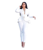 Blazer Two Piece Set Casual Full Sleeve V Neck Ruffles Blazers Jacket Coat Pencil Pants