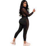 Women Soprt Two Piece Set Casual Letter Print Sheer Mesh Long Sleeve T Shirt Tops Sweatshirt Loose Pants Suit Outfit Tracksuit