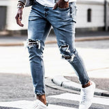 Skinny Jeans men Streetwear Destroyed Ripped Jeans Homme Hip Hop Broken modis male Pencil Biker Embroidery Patch Pants