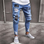 Skinny Jeans men Streetwear Destroyed Ripped Jeans Homme Hip Hop Broken modis male Pencil Biker Embroidery Patch Pants