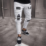 Skinny Jeans men Streetwear Destroyed Ripped Jeans Homme Hip Hop Broken modis male Pencil Biker Embroidery Patch Pants