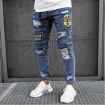 Skinny Jeans men Streetwear Destroyed Ripped Jeans Homme Hip Hop Broken modis male Pencil Biker Embroidery Patch Pants