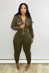 Leopard Print Patchwork Women Tracksuit Zipper Long Sleeve Short Jacket Top Pencil Pants Fashion Two Piece Set