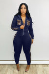 Leopard Print Patchwork Women Tracksuit Zipper Long Sleeve Short Jacket Top Pencil Pants Fashion Two Piece Set