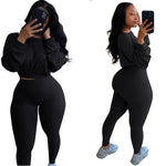 Knitted Ribbed Women's Set solid Long Sleeve crop tops Sweatshirt Pants Suits joggers two piece sets outfit tracksuit