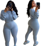 Knitted Ribbed Women's Set solid Long Sleeve crop tops Sweatshirt Pants Suits joggers two piece sets outfit tracksuit