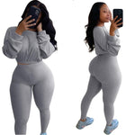 Knitted Ribbed Women's Set solid Long Sleeve crop tops Sweatshirt Pants Suits joggers two piece sets outfit tracksuit