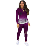 Women Two Piece Sets Gradient Printed Long Sleeve Crop Tops T-Shirt Jogger Pants Suit Outfit