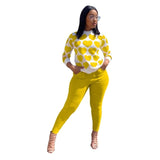 Women Two Piece Sets Causal Sweet Love Heart Print Long Sleeve Slim Fit Pullovers Pants Suit Outfit