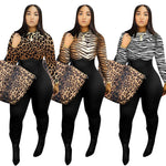 Sexy Leopard Tiger Print Patch work Long Sleeve Night Party Club Jumpsuit Women Outfit