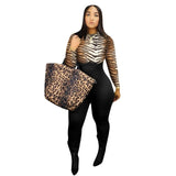 Sexy Leopard Tiger Print Patch work Long Sleeve Night Party Club Jumpsuit Women Outfit