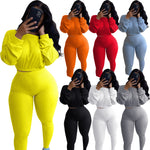 Knitted Ribbed Women's Set solid Long Sleeve crop tops Sweatshirt Pants Suits joggers two piece sets outfit tracksuit